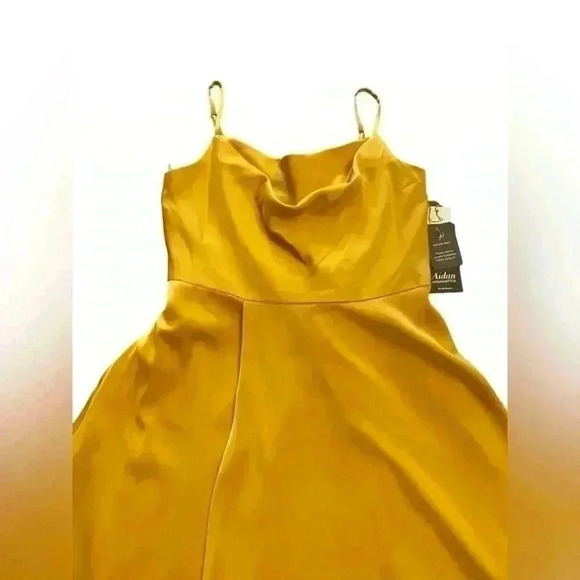 Aiden Halter Cowl High-Low Mustard Dress - Picture 5 of 9